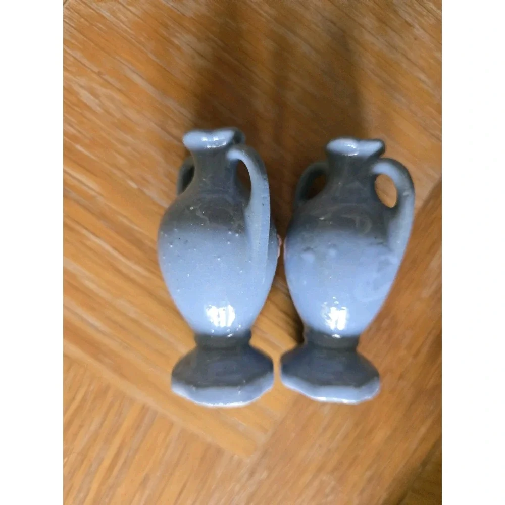 Vintage Occupied Japan Miniature Two Handled Bud Vases, Lavender Blue 2.5